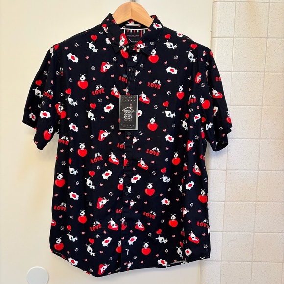 Denim & Flower Other - NWT Denim & Flower Unisex Black Short Sleeve Button Down Shirt Size XL Dog Love